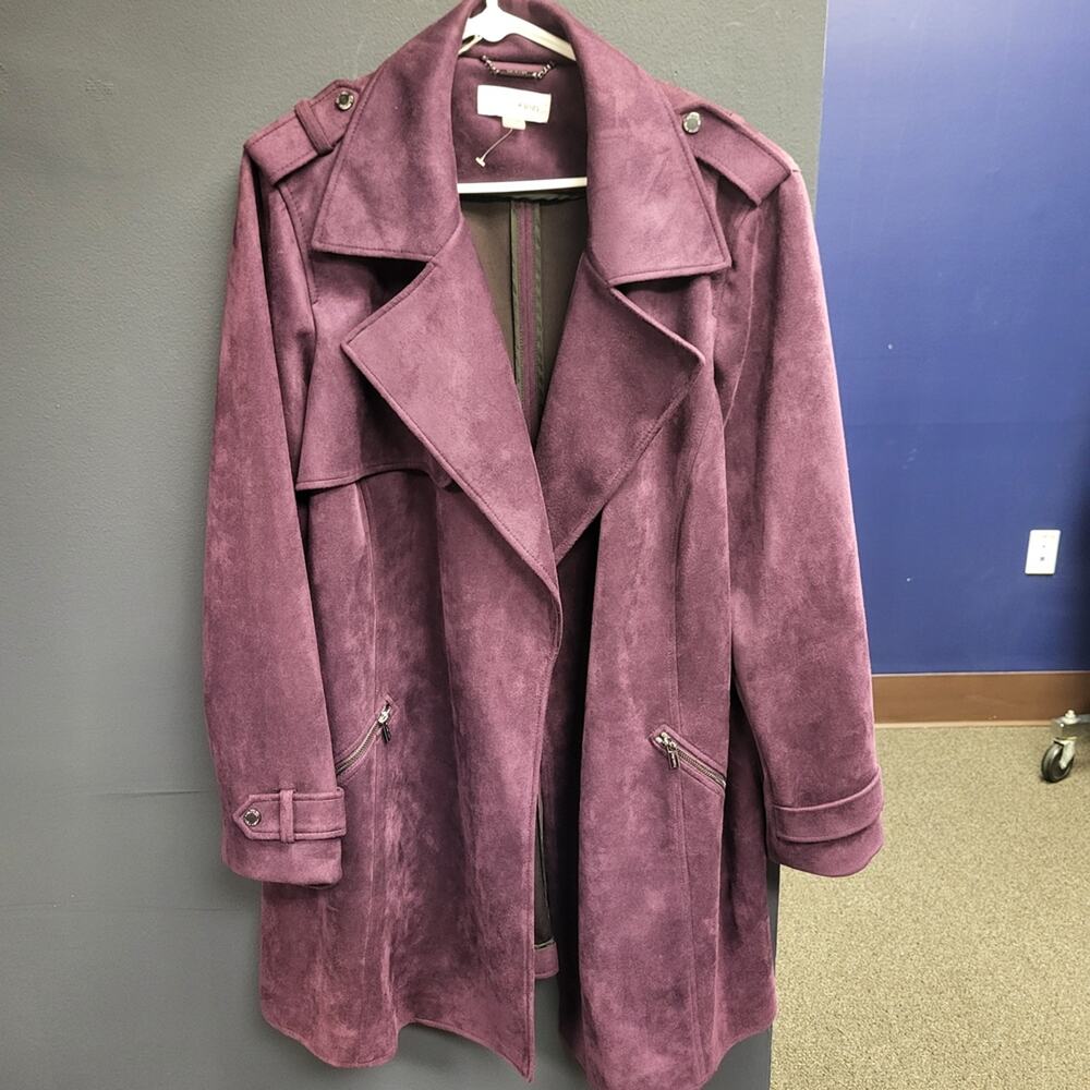 Women's 22W Plum Faux Suede Trench Open Front Jacket